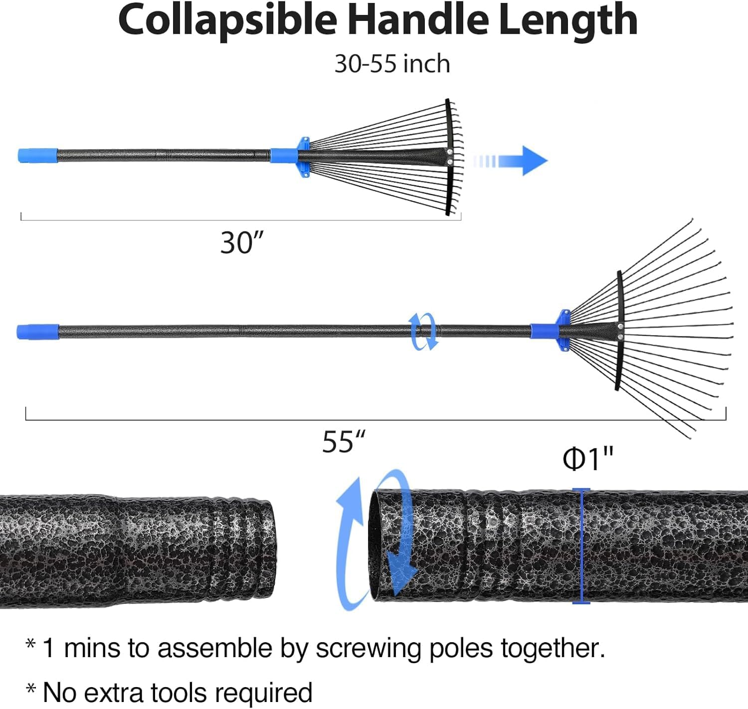 Heavy-Duty Expandable Metal Rake – Versatile, Adjustable &amp; Rust-Resistant