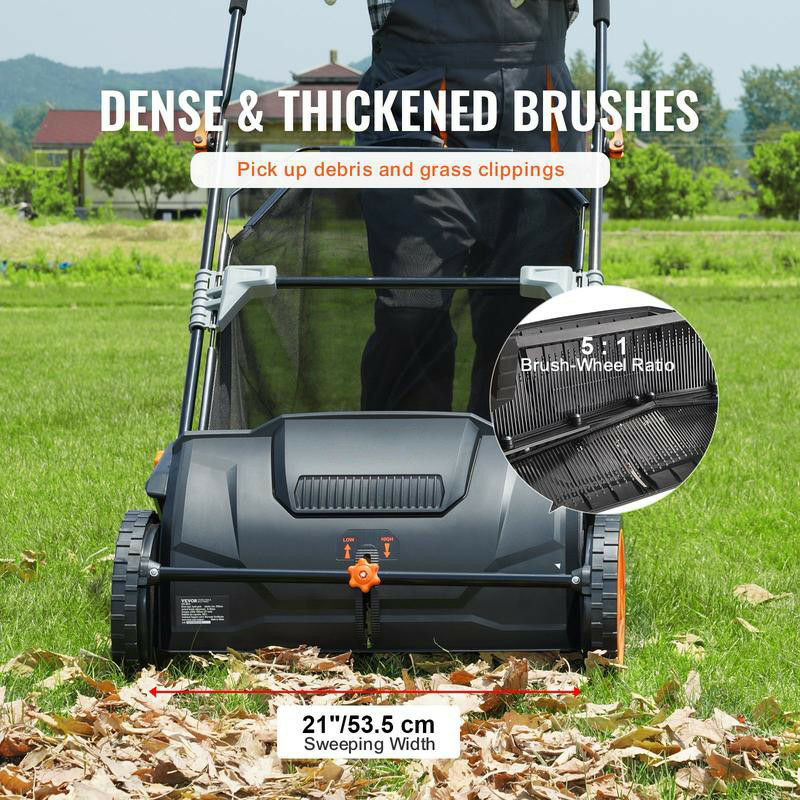 Heavy-Duty Push Lawn Sweeper – Large 3.5 cu. ft. Hopper