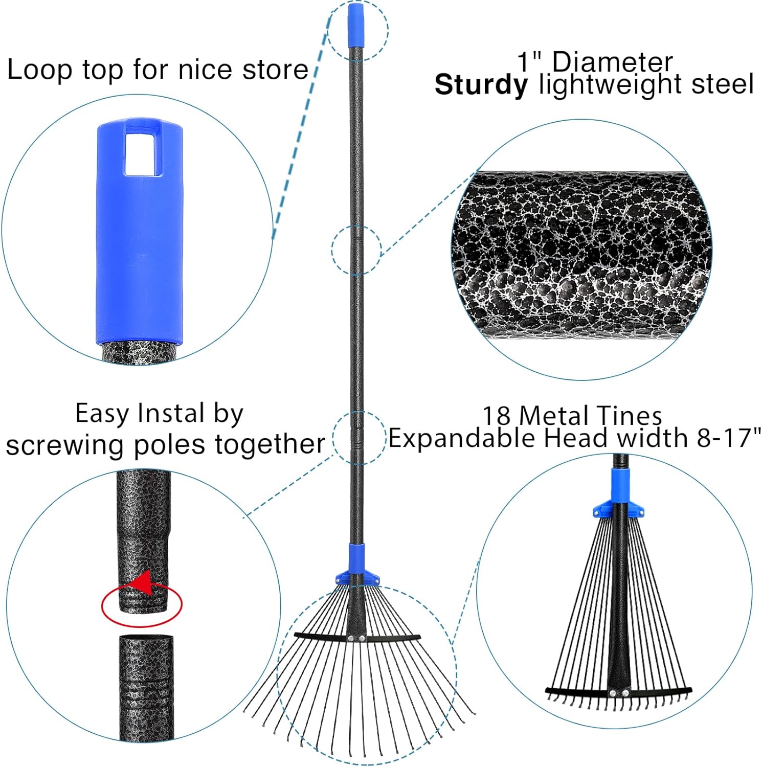 Heavy-Duty Expandable Metal Rake – Versatile, Adjustable &amp; Rust-Resistant