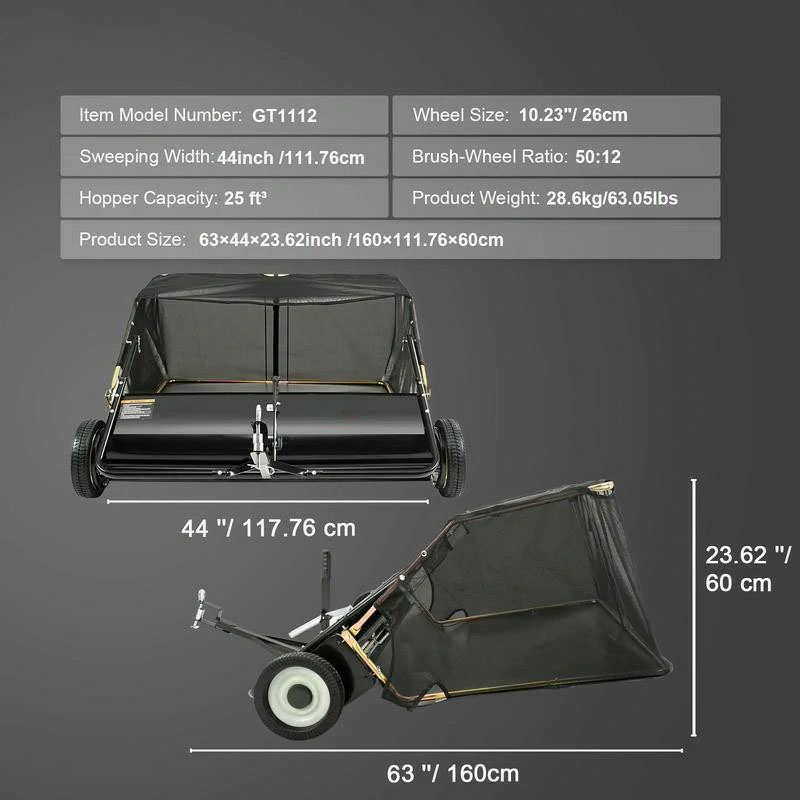 Heavy-Duty Push Lawn Sweeper – Large 3.5 cu. ft. Hopper